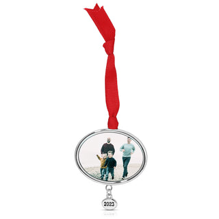 Photo Ornament - Oval with Year Tag - Silver